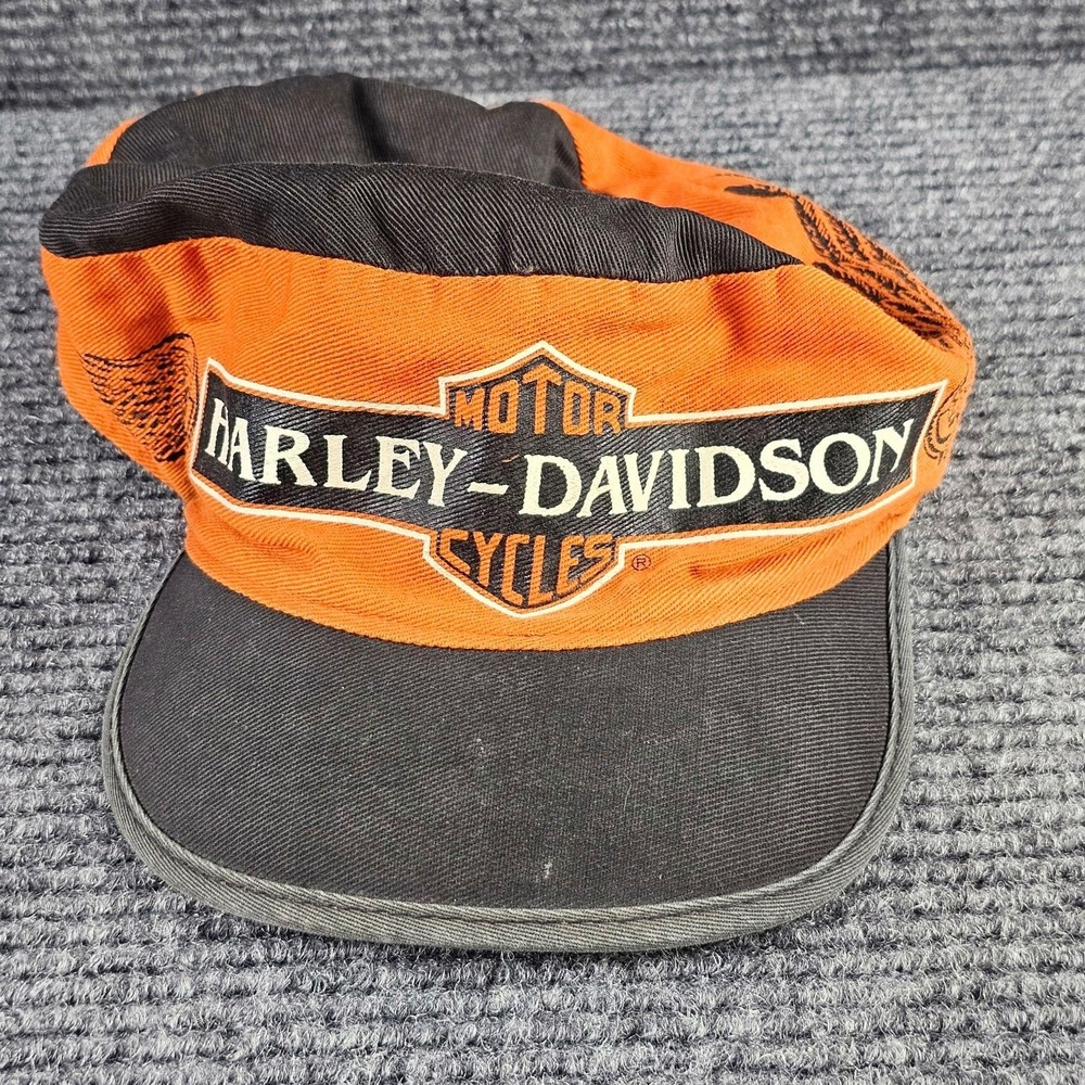 Harley-Davidson Hat Mens One Size Orange Black Cotton Baseball Cap Biker USA